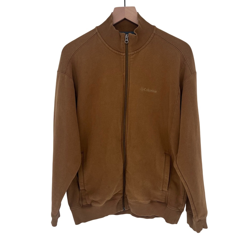 Columbia Full Zip Jacket Mens Medium Brown Cotton Blend Fleece Mock Neck AM 2577
